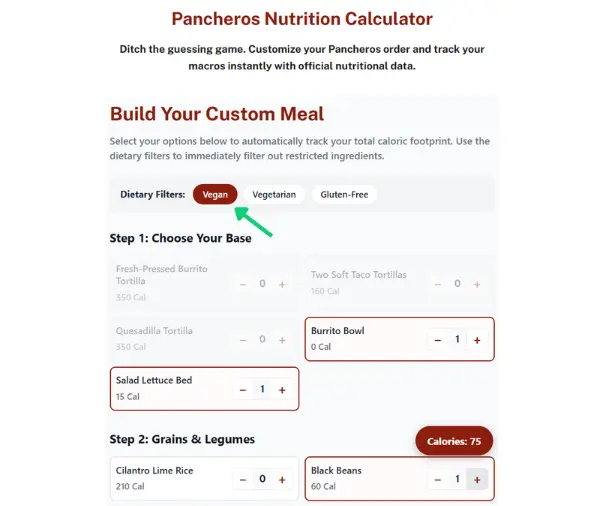 Pancheros vegan calorie calculator
